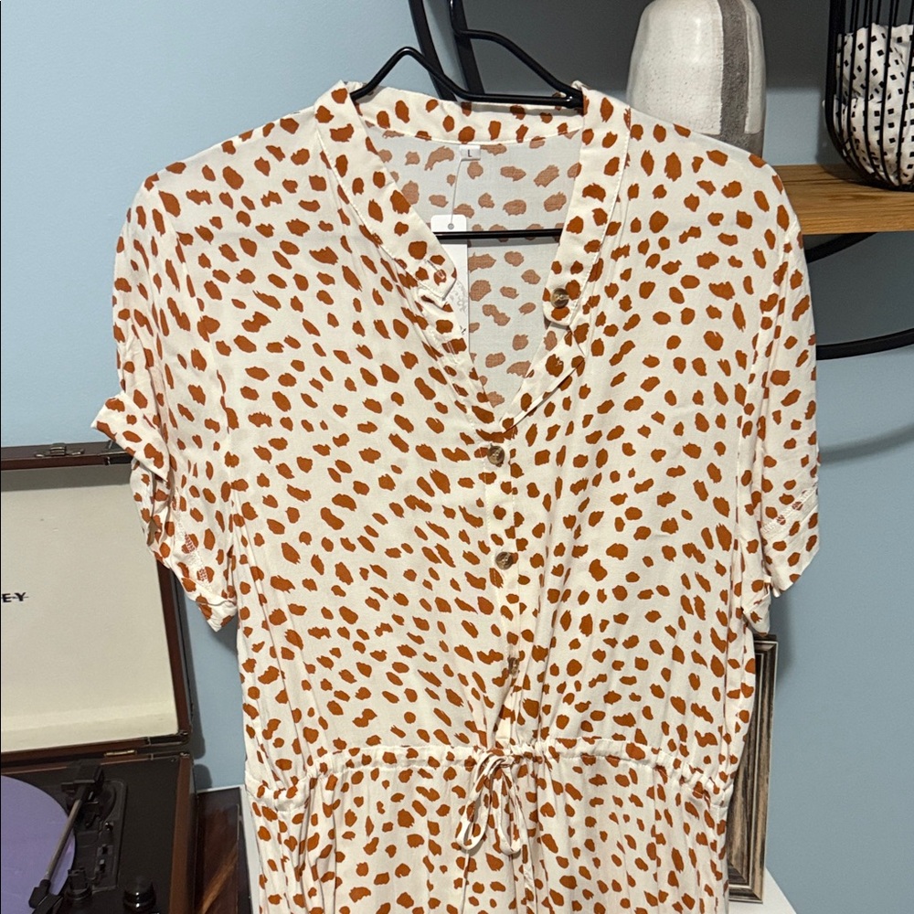 NWT Crosley Cream and Brown Spotted Maxi Dress